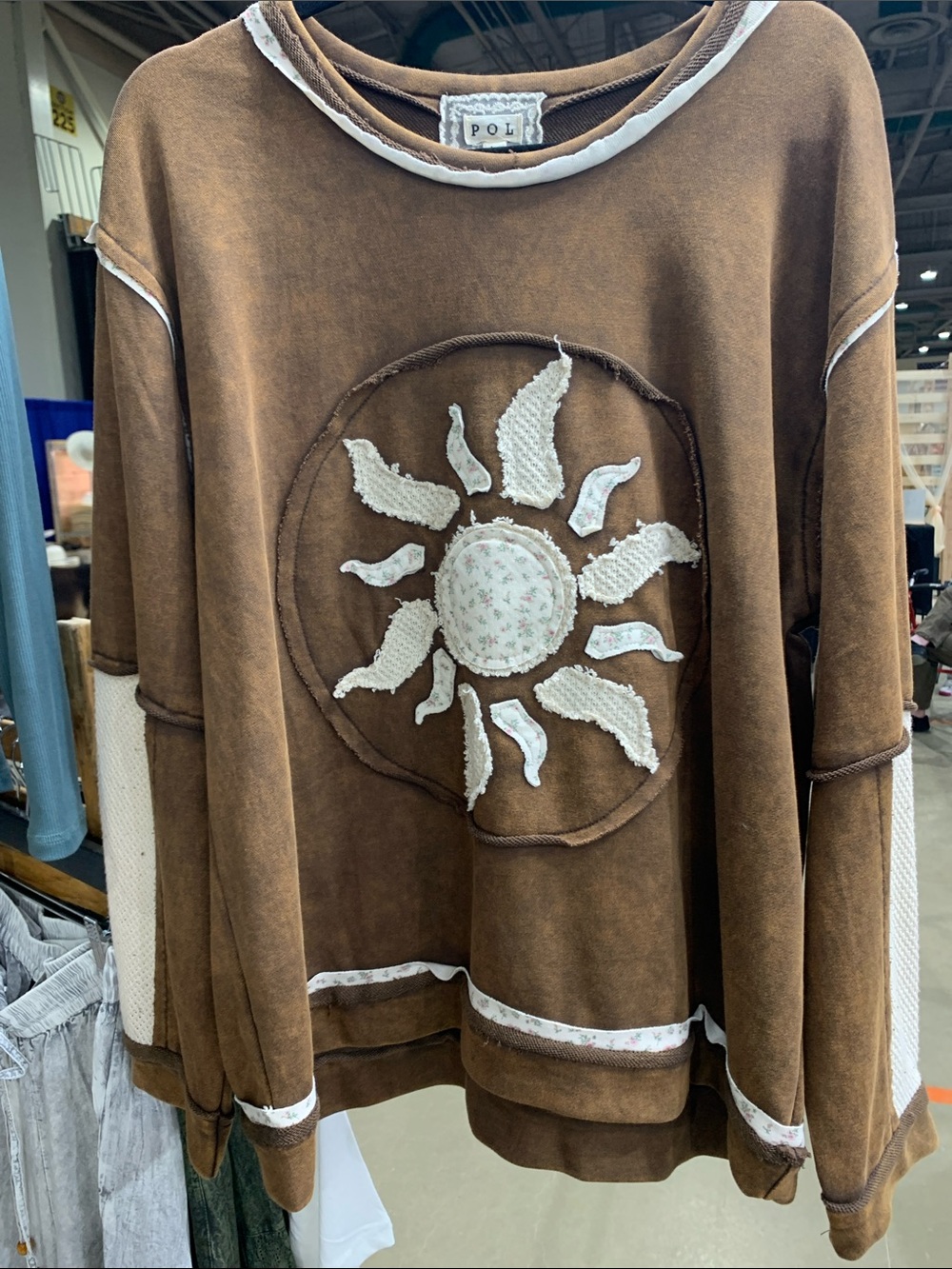 POL Brown Sun Applique Sweatshirt with Cream Accents